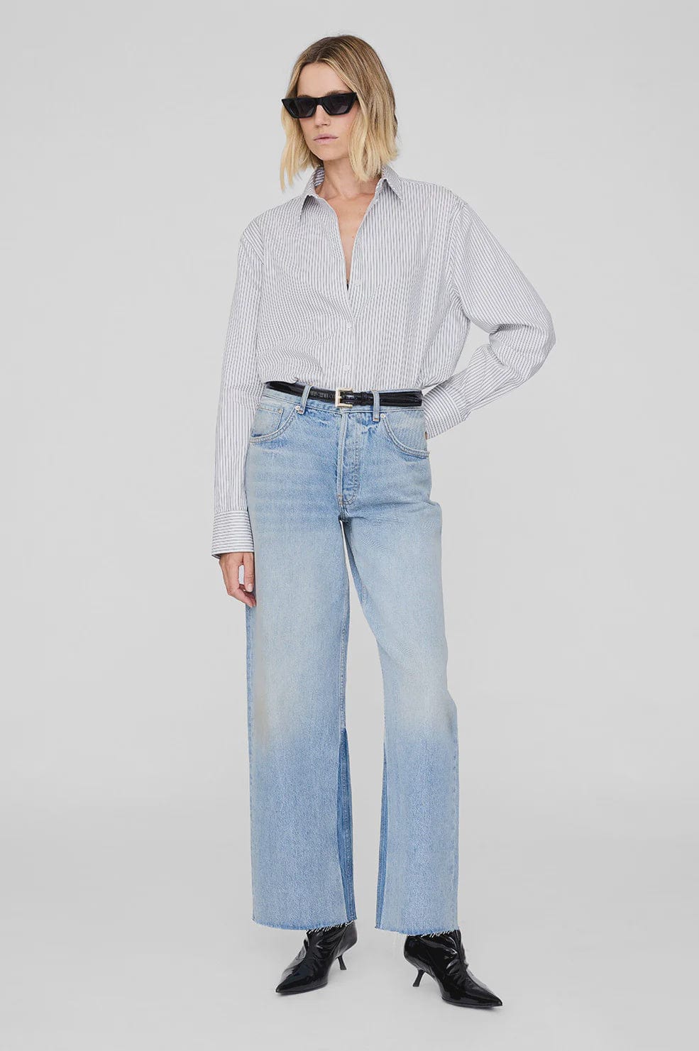 Anine Bing Shirts - Tailored Essie Shirt - White/ Navy Stripe *Pre-order*