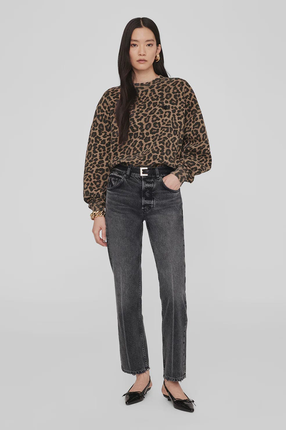 Anine Bing Sweaters Anine Bing | Miles Sweatshirt - Black and Brown Leopard *Pre-order*