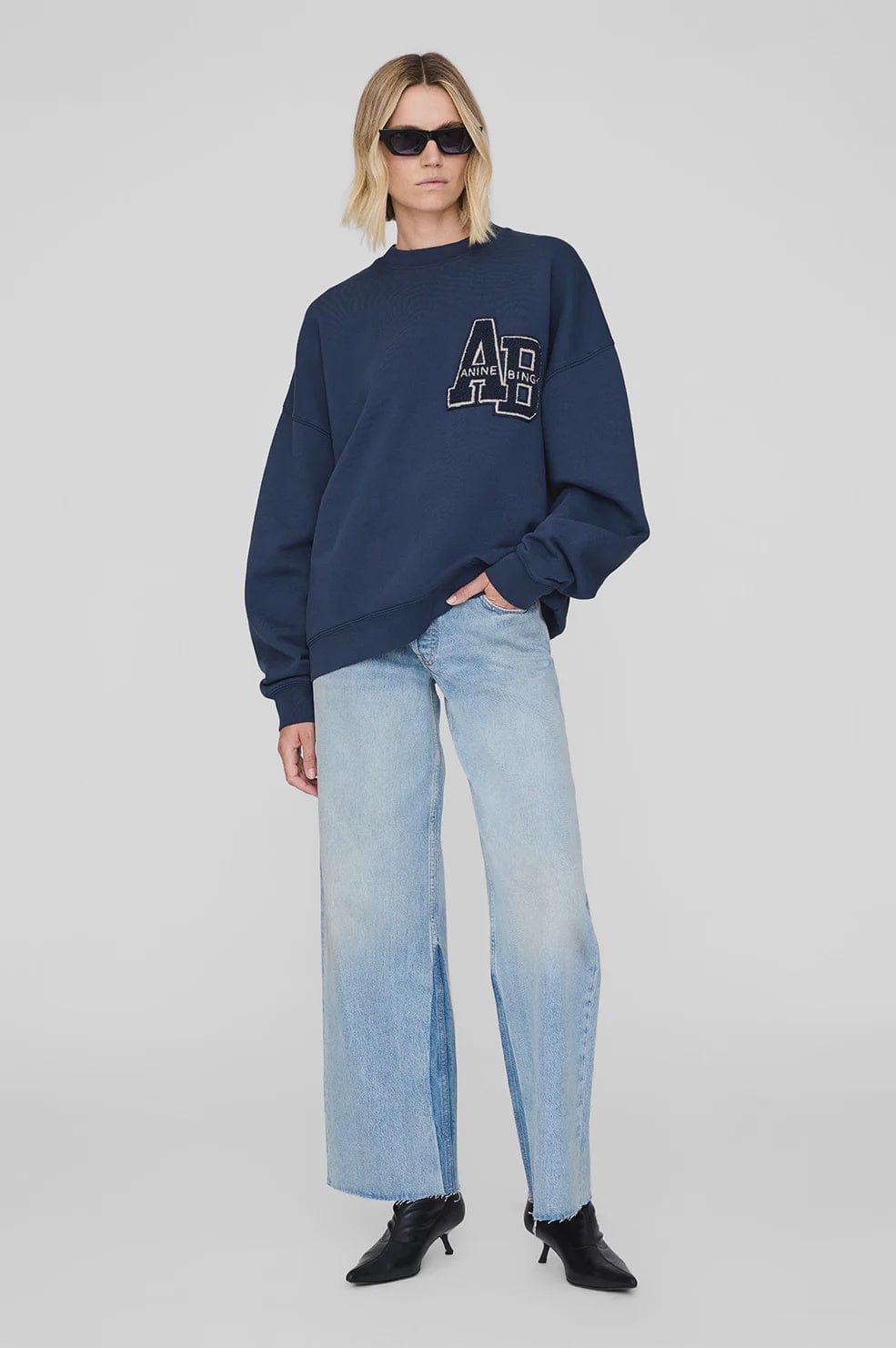 Anine Bing Sweaters Miles Oversized Sweatshirt Letterman - Washed Navy *Pre-order*
