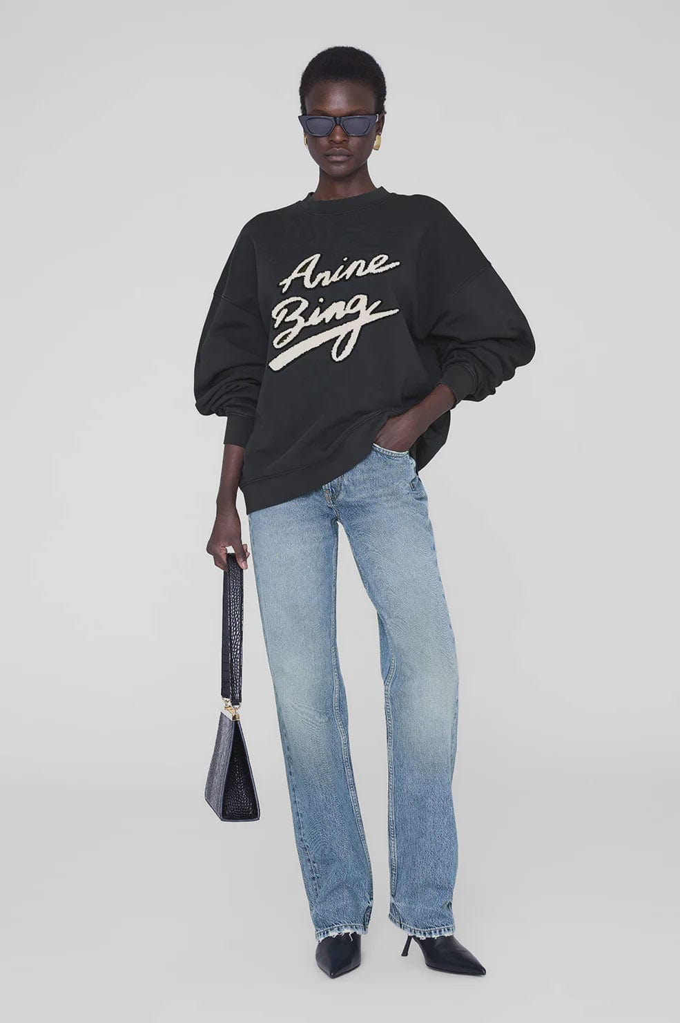 Anine Bing Sweaters Miles Sweatshirt Chenille Signature - Black