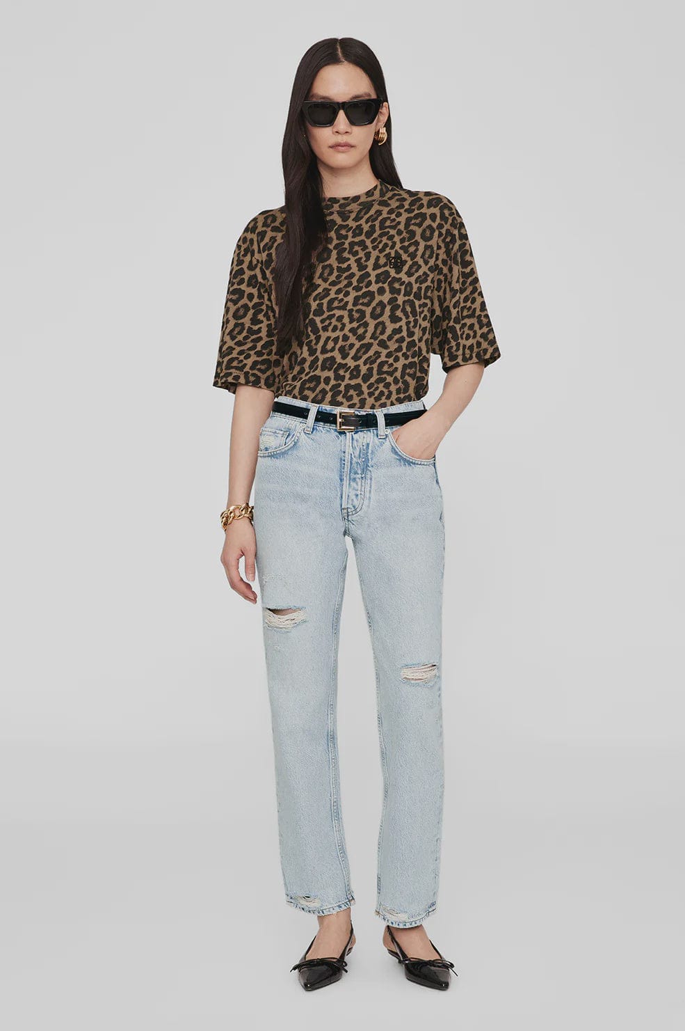 Anine Bing Tees Anine Bing | Avi Tee - Black & Brown Leopard *Pre-order*