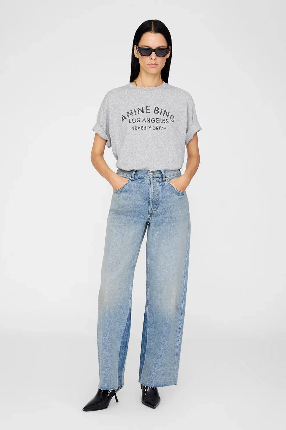 Anine Bing Tees Cohen Tee Los Angeles Stencil - Medium Heather Grey