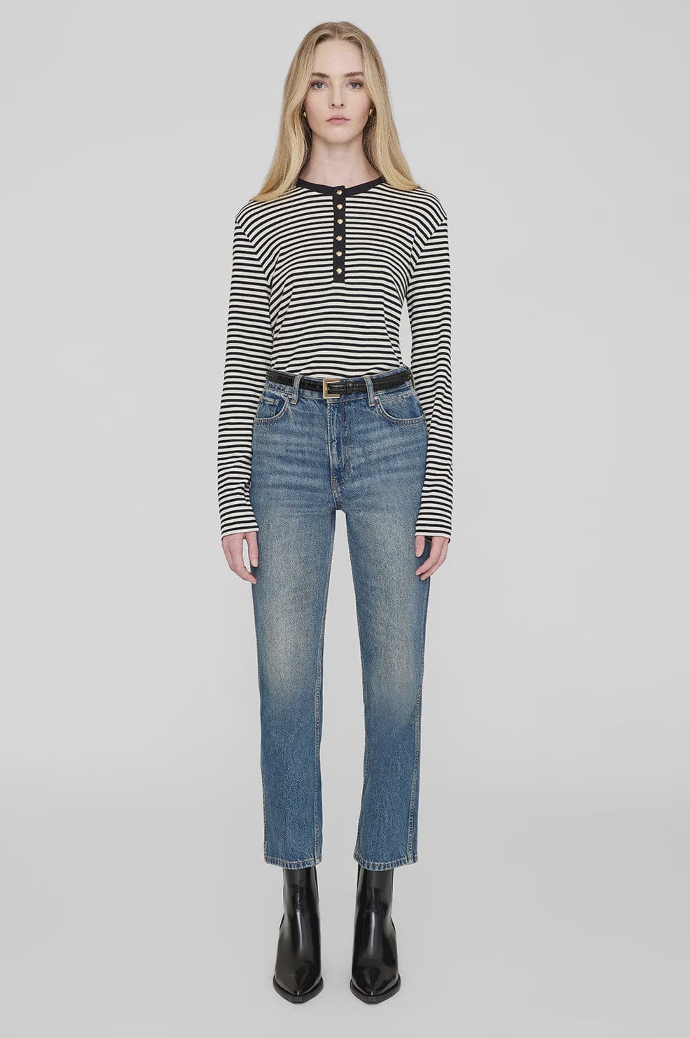 Anine Bing Tops Anine Bing | Alessia Long Sleeve Tee - Cream/Blk Stripe