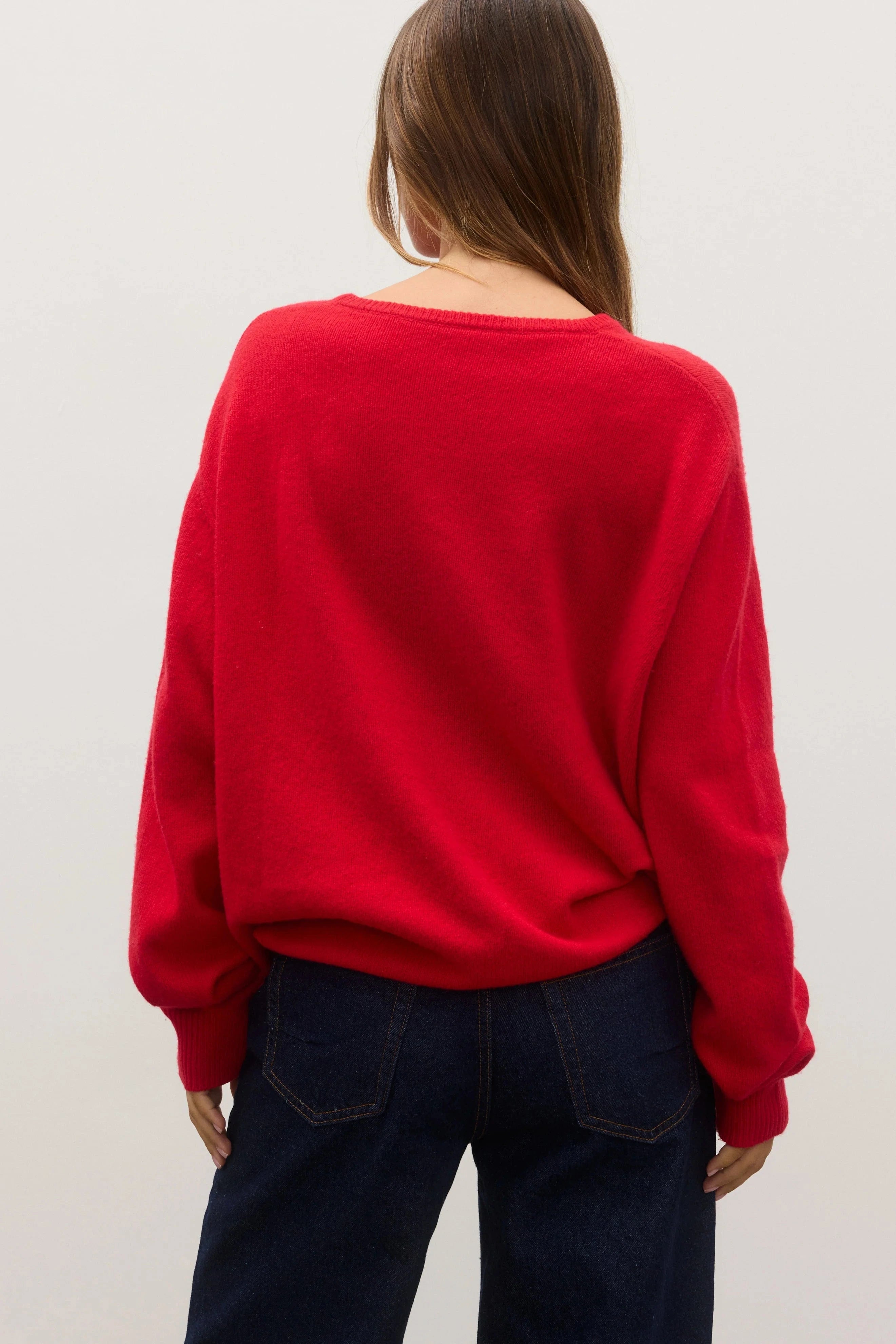 Bayse Brand Knits Billie V Neck Sweater - Cherry Red