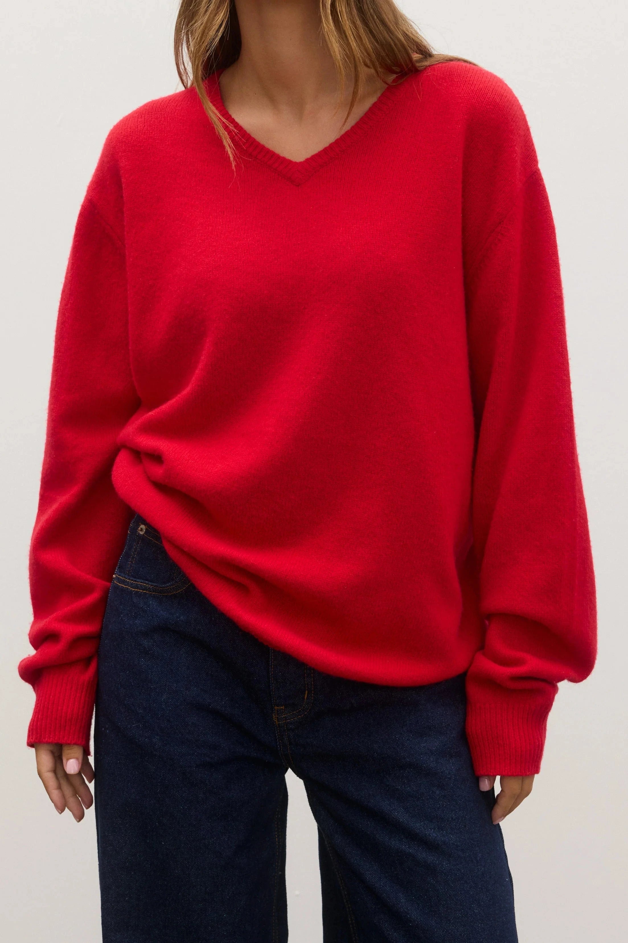 Bayse Brand Knits Billie V Neck Sweater - Cherry Red
