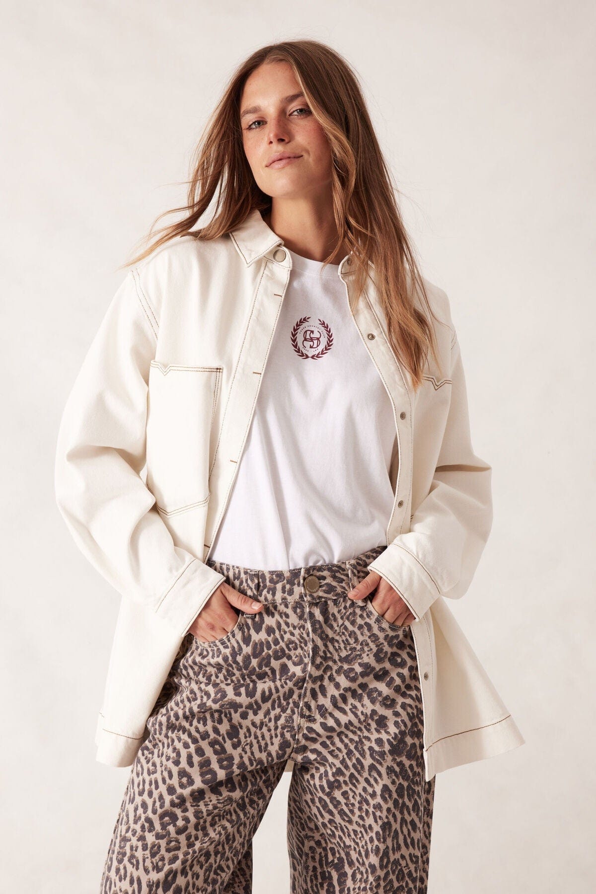 Ceres Life Shacket Ceres Life | Goldie Longline Denim Shacket - Fresh Ecru