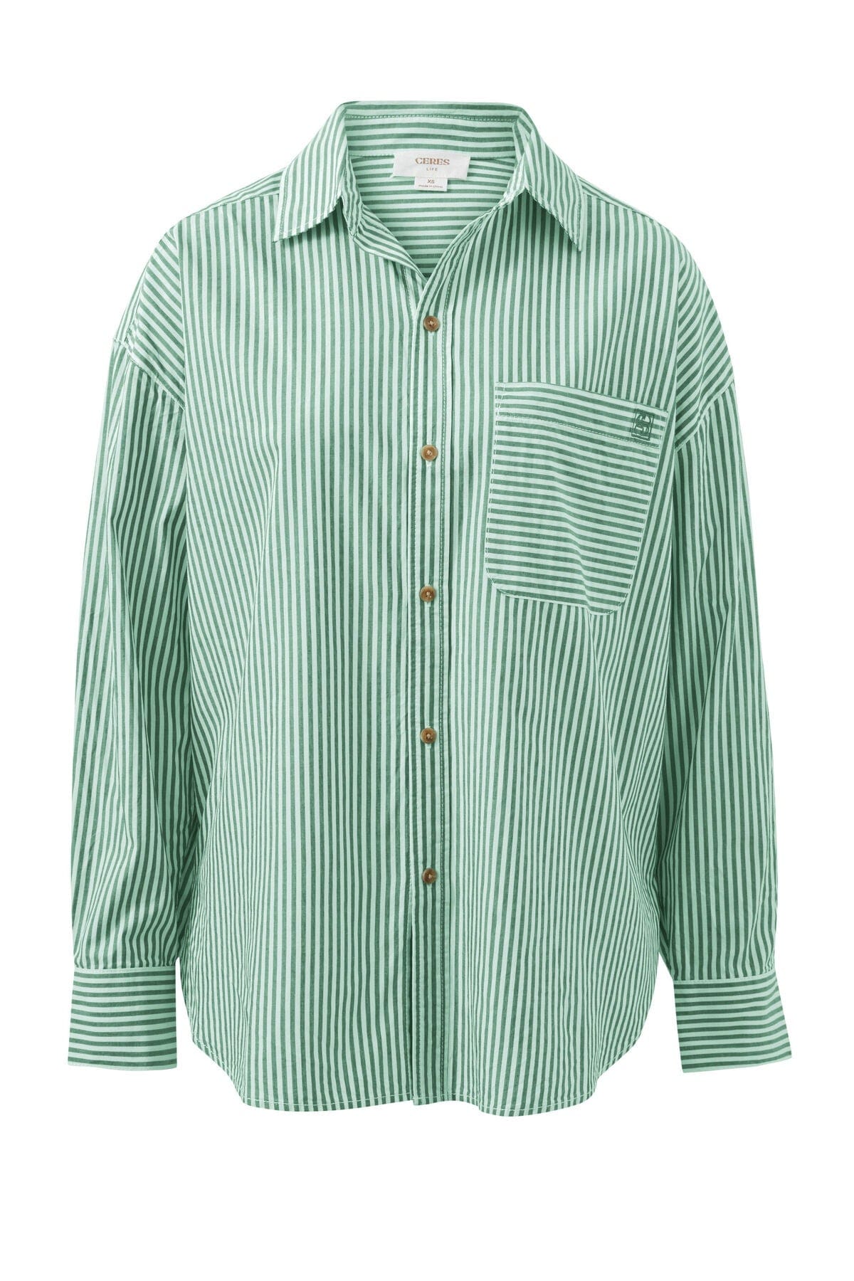 Ceres Life Shirts - Casual Ceres Life | Peta Oversized Shirt - Kelly Green / White Stripe