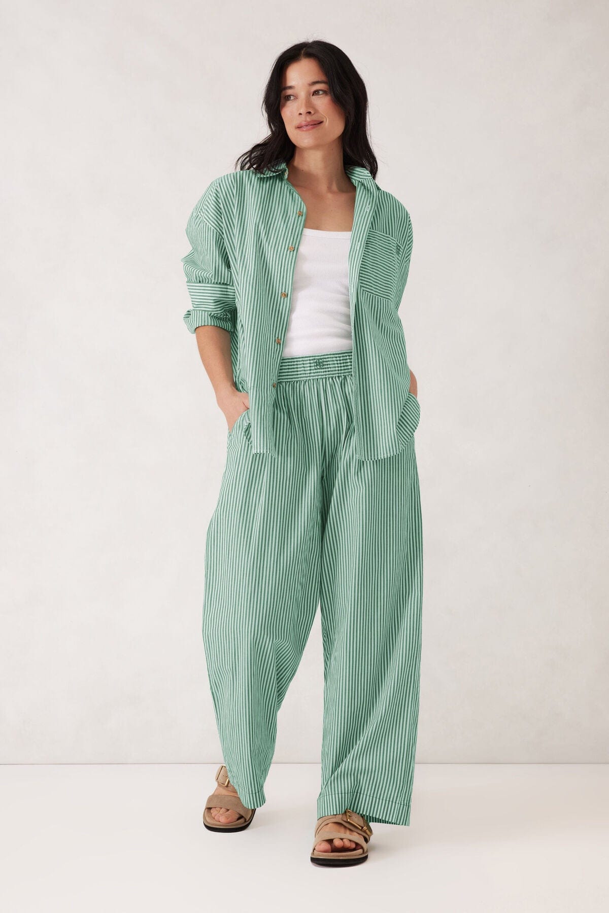 Ceres Life Shirts - Casual Ceres Life | Peta Oversized Shirt - Kelly Green / White Stripe