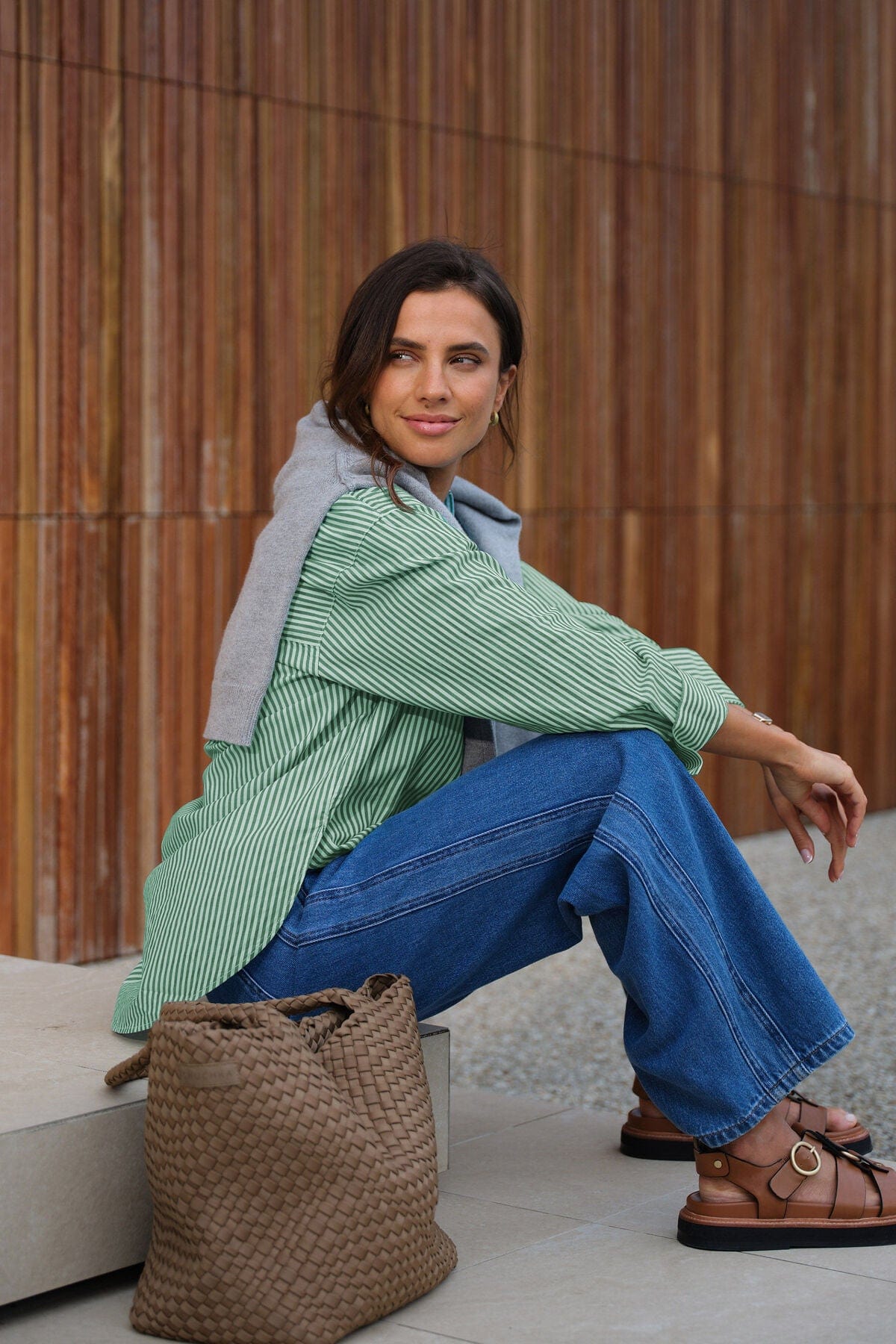 Ceres Life Shirts - Casual Ceres Life | Peta Oversized Shirt - Kelly Green / White Stripe