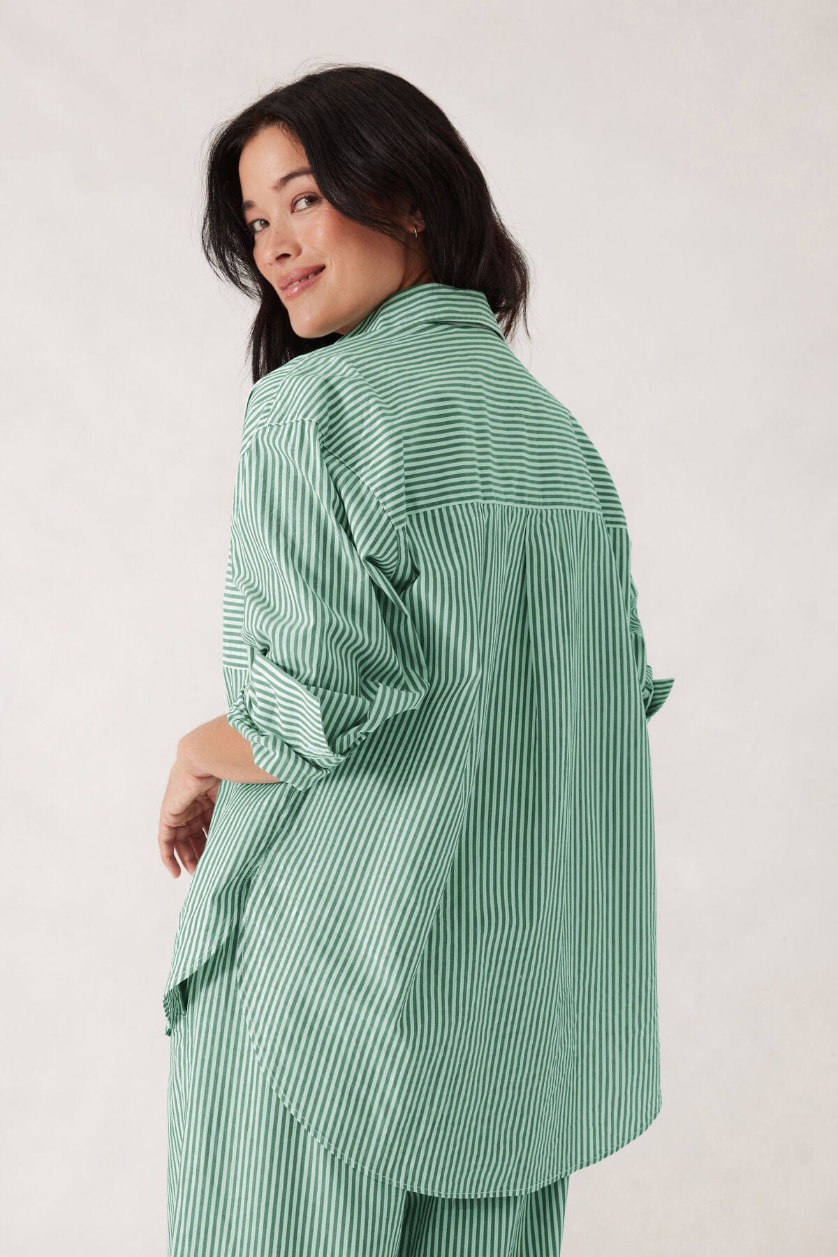 Ceres Life Shirts - Casual Ceres Life | Peta Oversized Shirt - Kelly Green / White Stripe