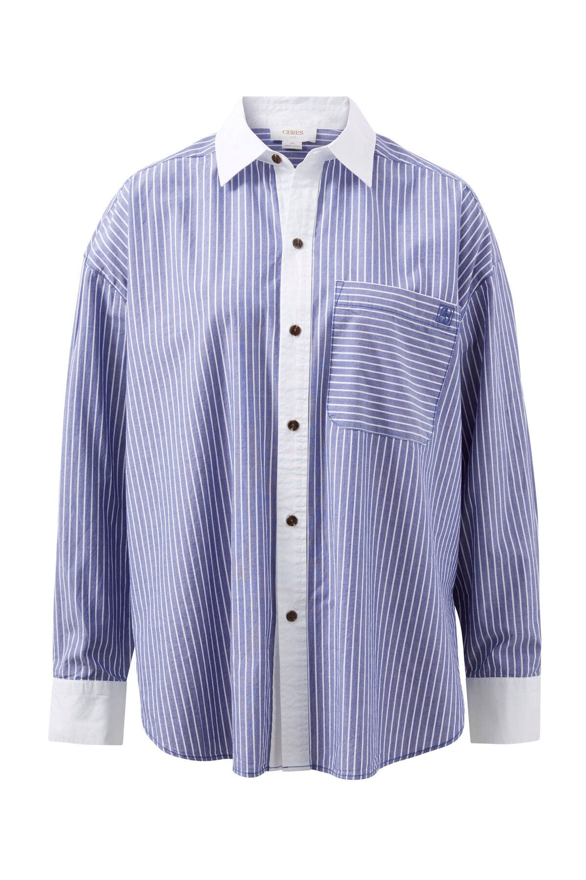 Ceres Life Shirts - Tailored Ceres Life | Peta Oversized Shirt - Blue Stripe / White Collar