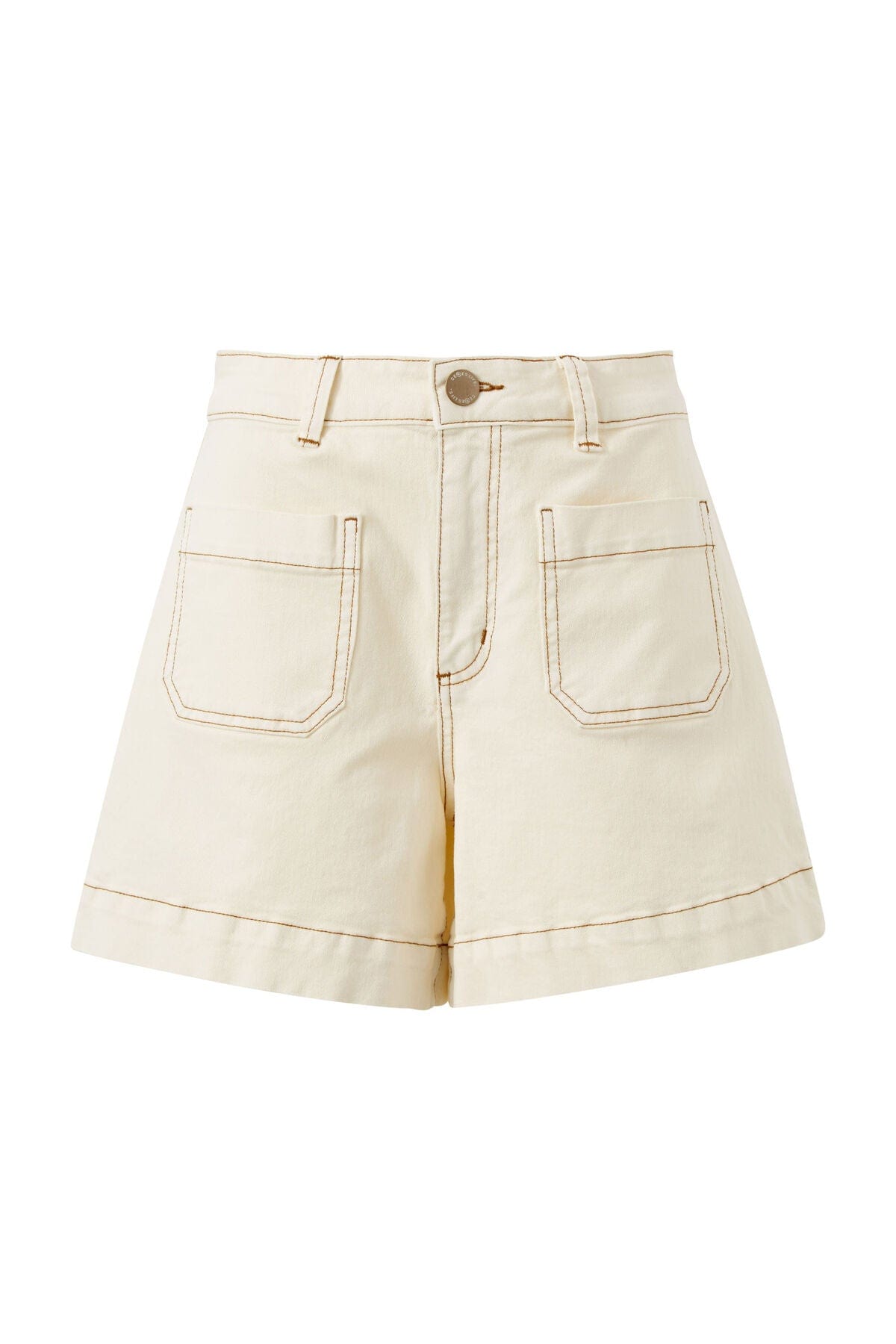 Ceres Life Shorts Esther Denim Patch Pocket Short - Eggshell
