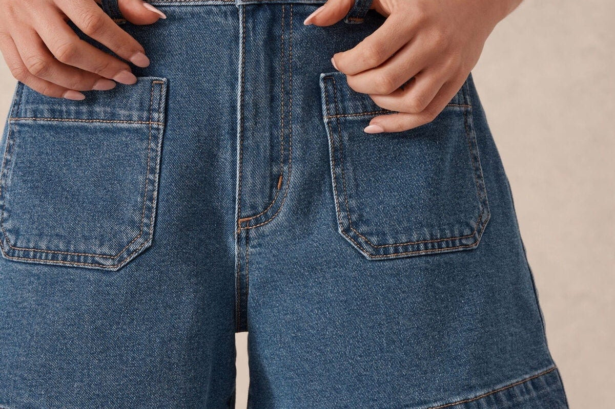 Ceres Life Shorts Esther Denim Patch Pocket Short - Fresh Indigo