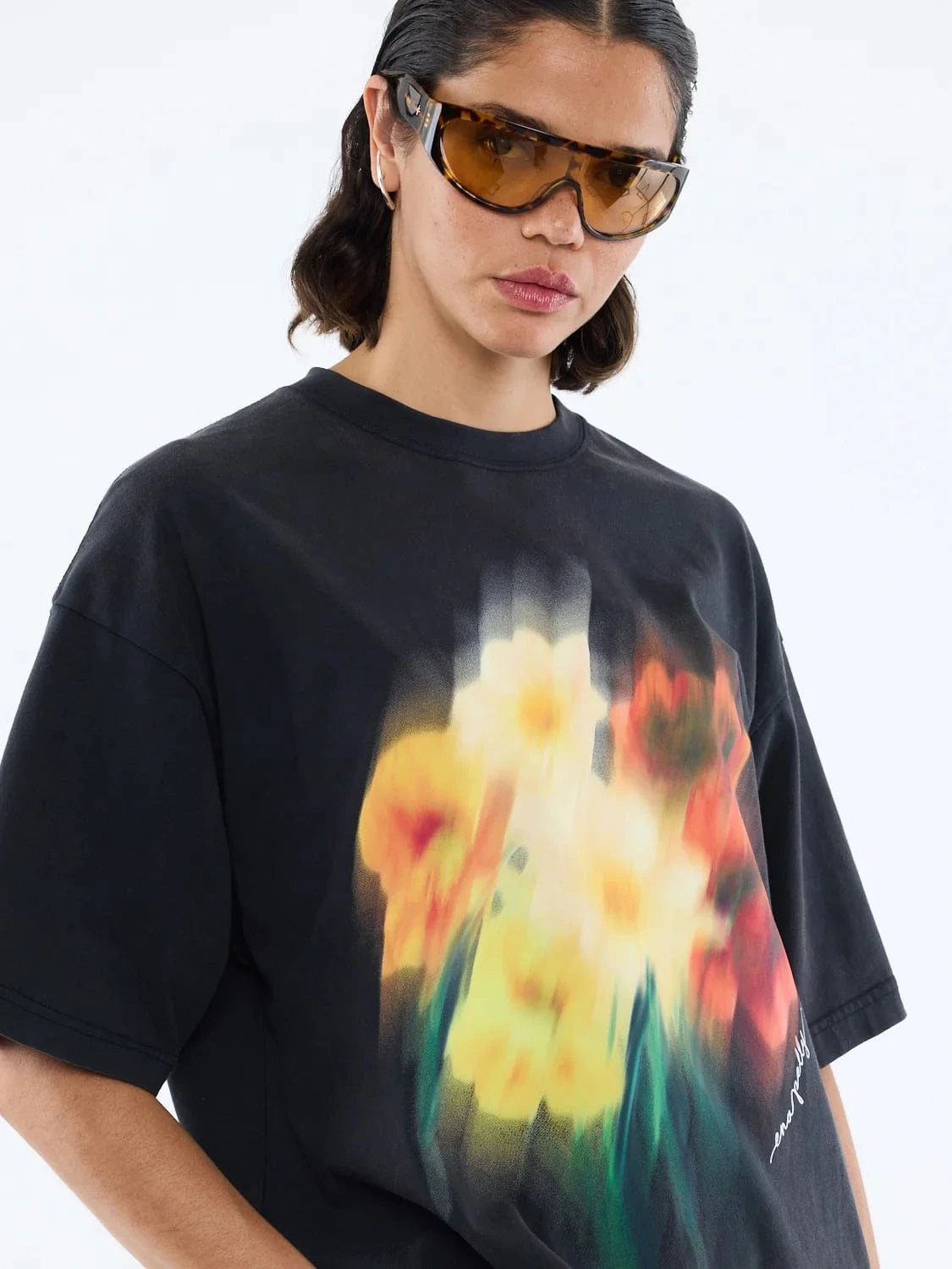 Ena Pelly Tees Blurred Sunflowers Tee - Vintage Black