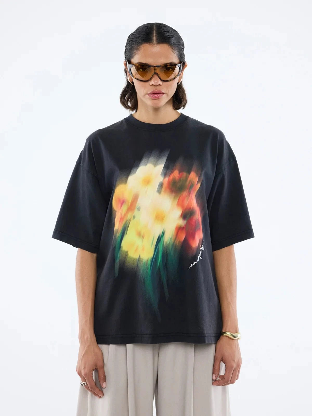 Ena Pelly Tees Blurred Sunflowers Tee - Vintage Black