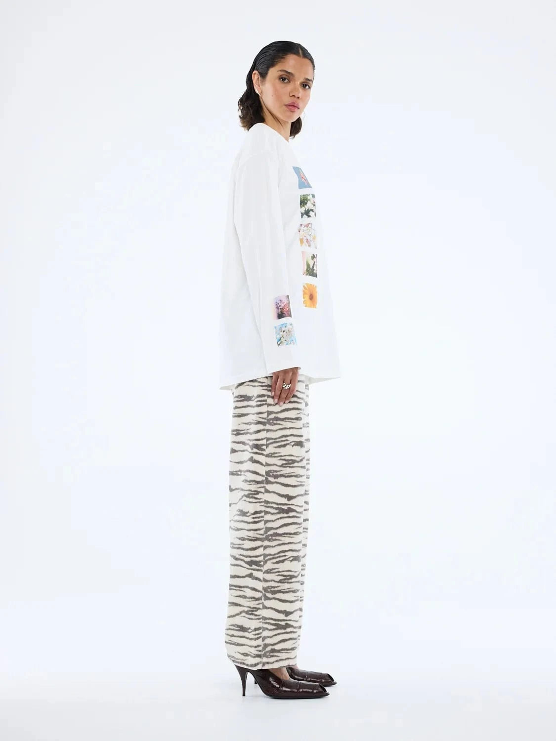 Ena Pelly Tops - Long Sleeve Tiled Floral Long Sleeve Tee - Vintage White