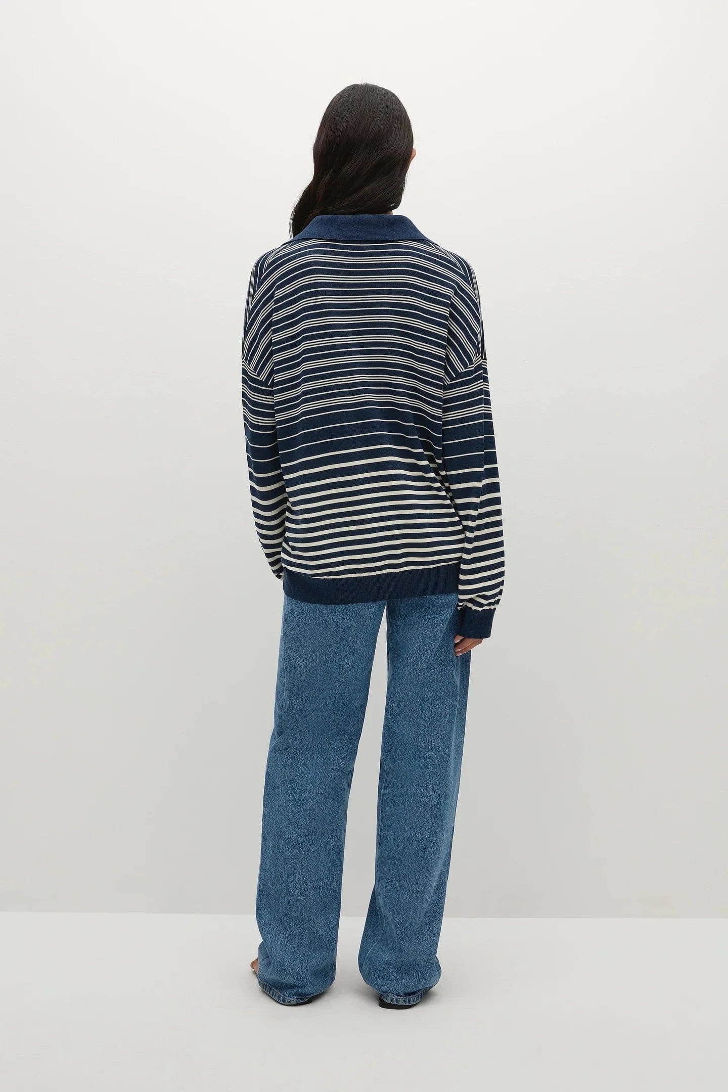 Faithful The Brand Tops - Long Sleeve Faithful The Label | Harlow Oversized Polo - Scandi Stripe/Navy Cream