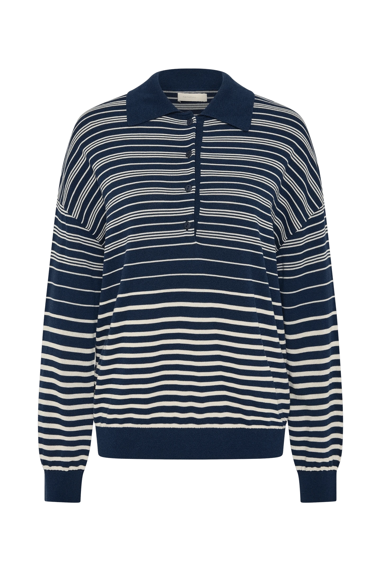 Faithful The Brand Tops - Long Sleeve Faithful The Label | Harlow Oversized Polo - Scandi Stripe/Navy Cream