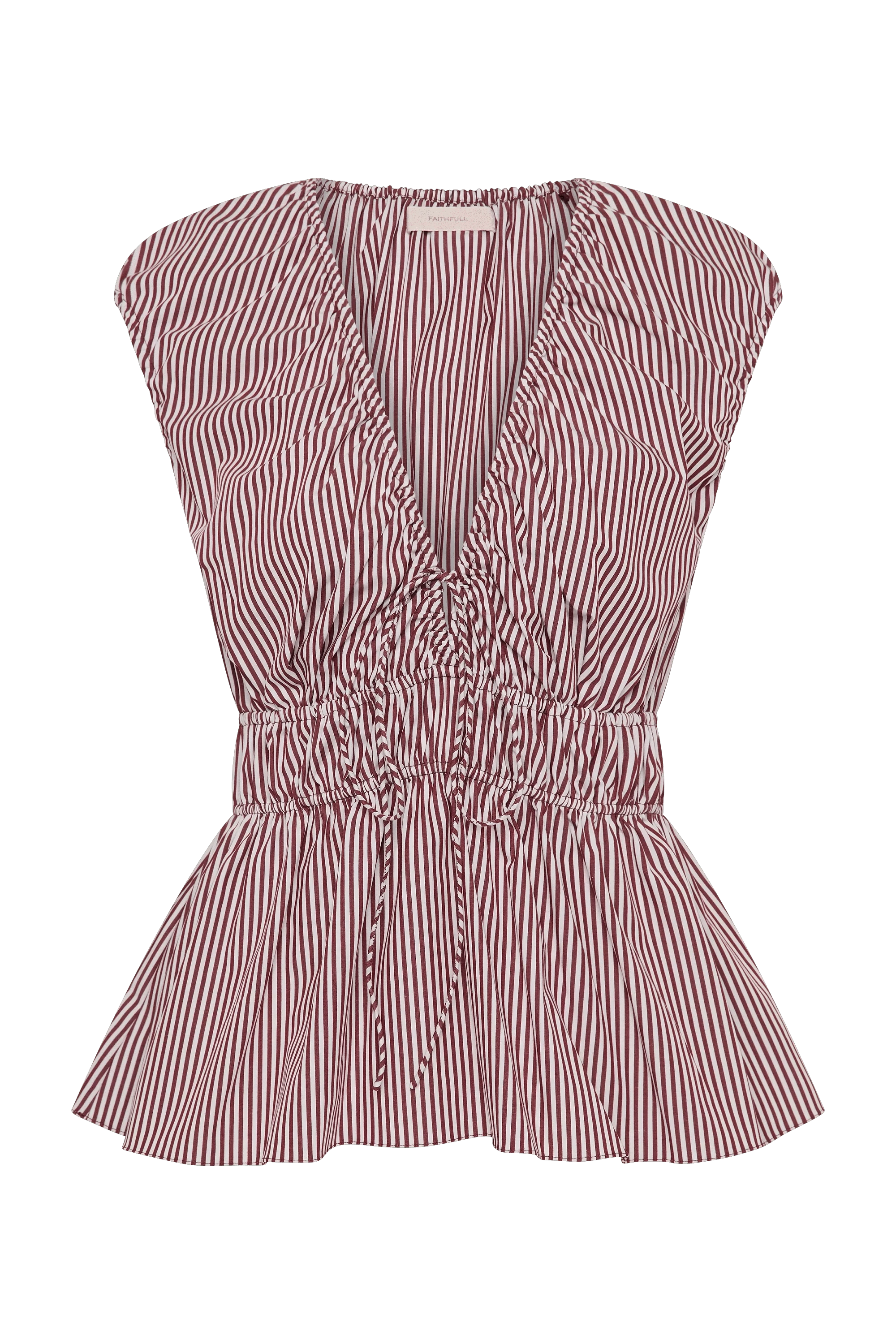 Faithfull The Brand Tops - Formal Hedda Top - Burgundy Stripe