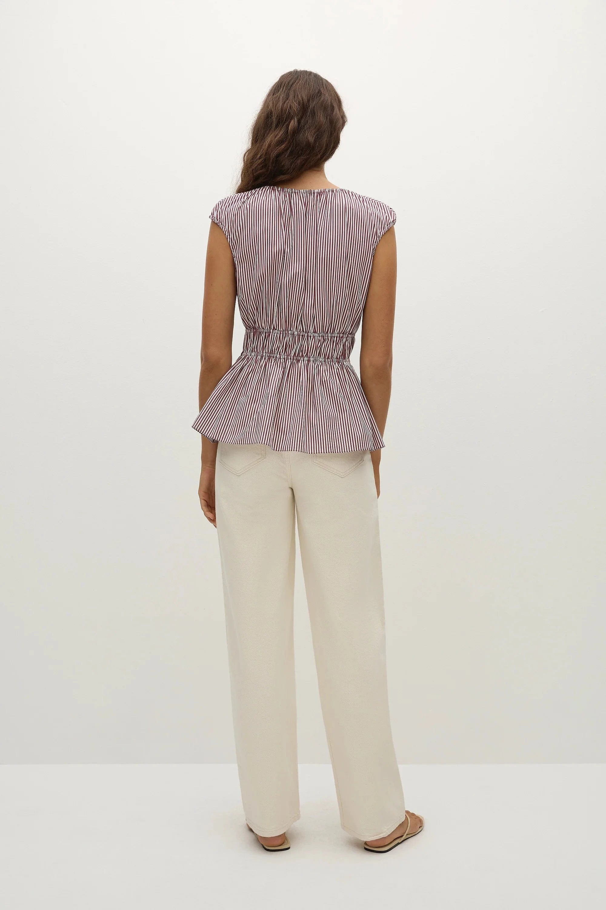 Faithfull The Brand Tops - Formal Hedda Top - Burgundy Stripe