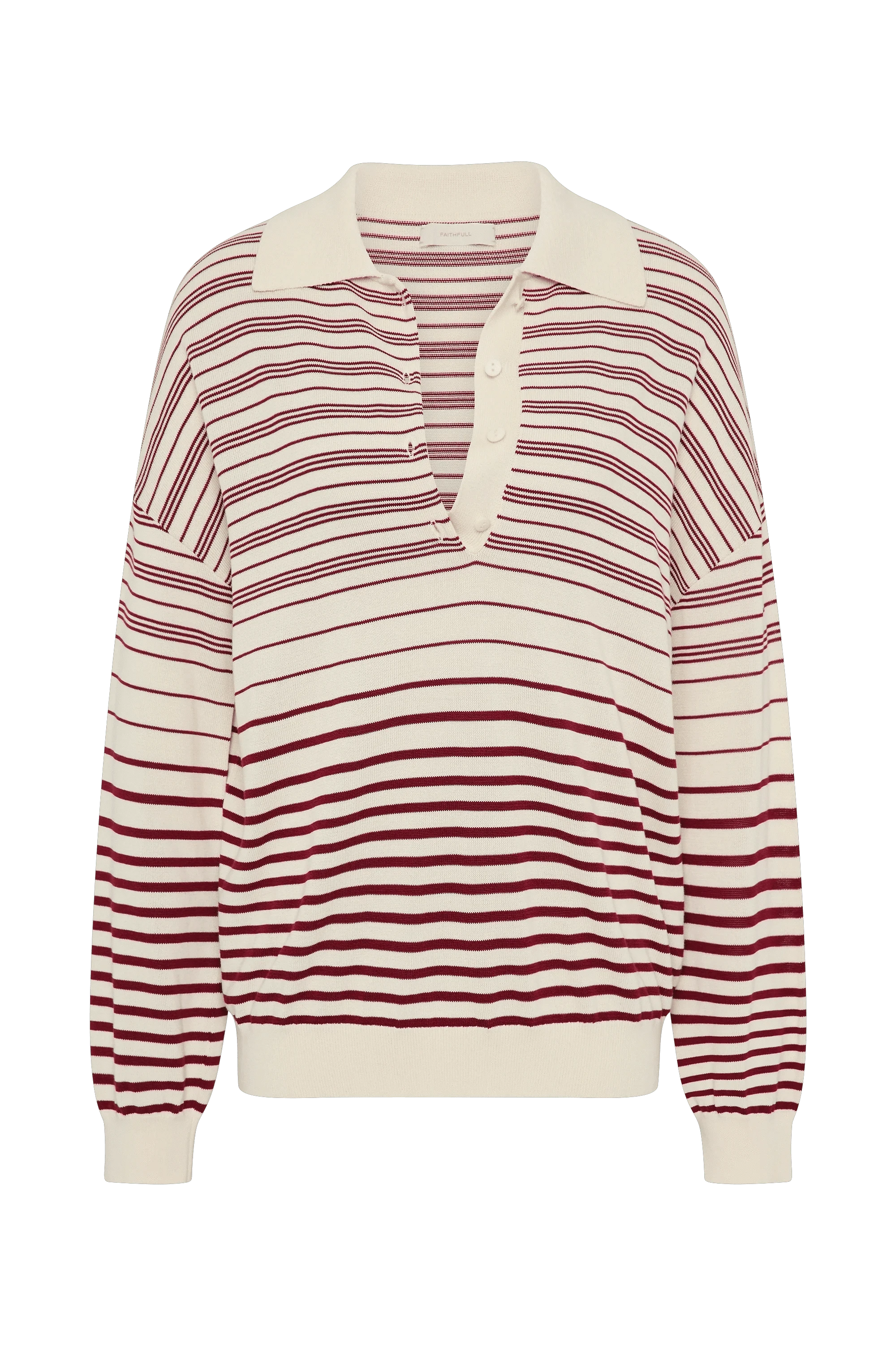 Faithfull The Brand Tops - Long Sleeve Harlow Oversized Polo - Scandi Stripe Red/Cream