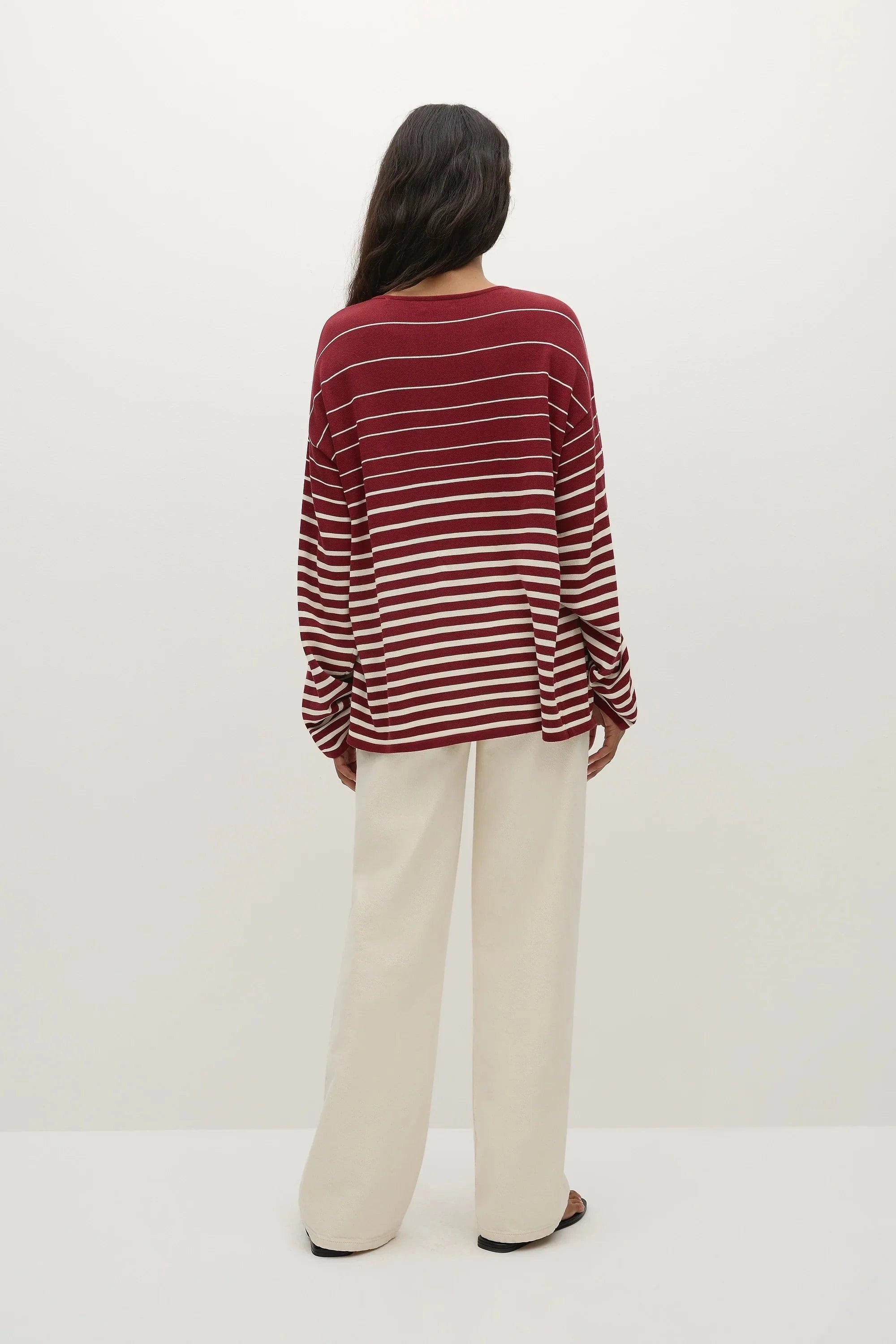 Faithfull The Brand Tops - Long Sleeve Lyana Top - Scandi Stripe Red/Cream