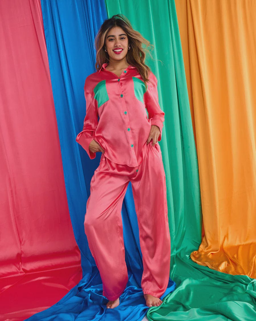 Kip & Co Sleepwear Kip & Co | Eco Satin Long Sleeve PJ Set - Cantaloupe