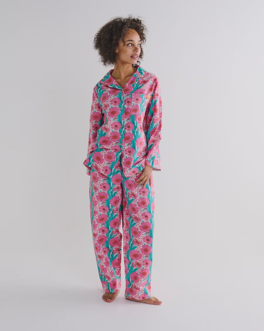 Kip & Co Sleepwear Kip & Co | Flannelette Long Sleeve shirt PJ Set - Tumbling Flowers Pink