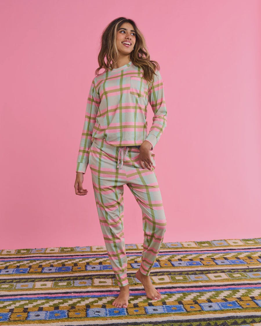 Kip & Co Sleepwear Kip & Co | Organic Cotton Long Sleeve PJ Set - Pistachio Tartan