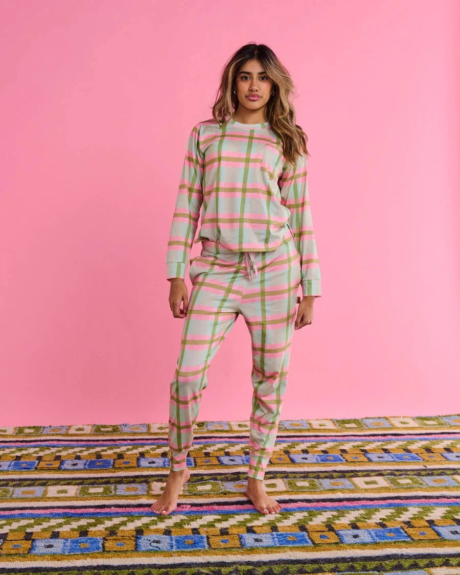 Kip & Co Sleepwear Organic Cotton Long Sleeve PJ Set - Pistachio Tartan