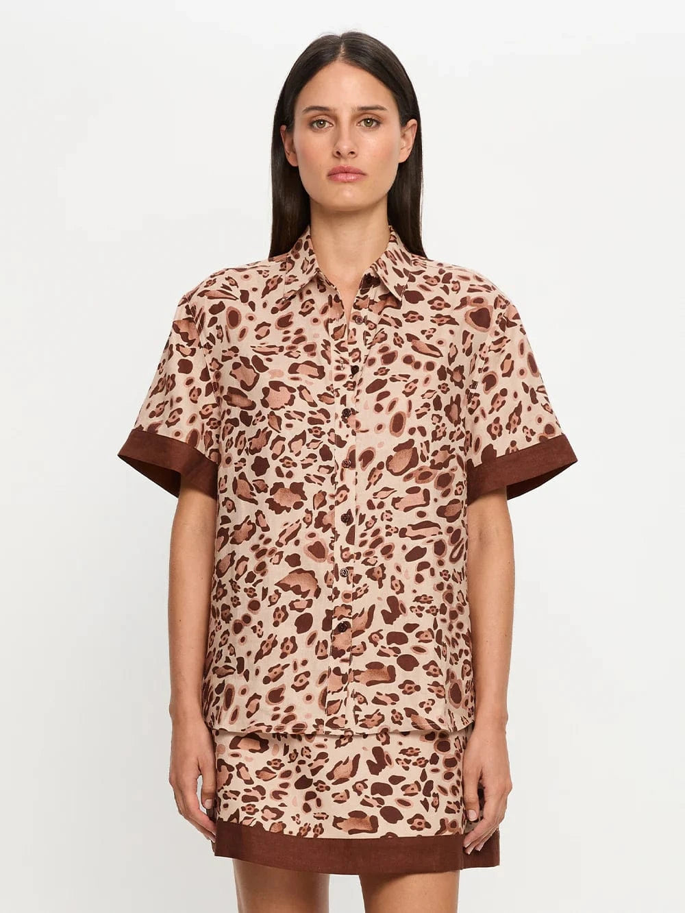 Kivari Shirts - Linen Paris Shirt - Leopard Brown