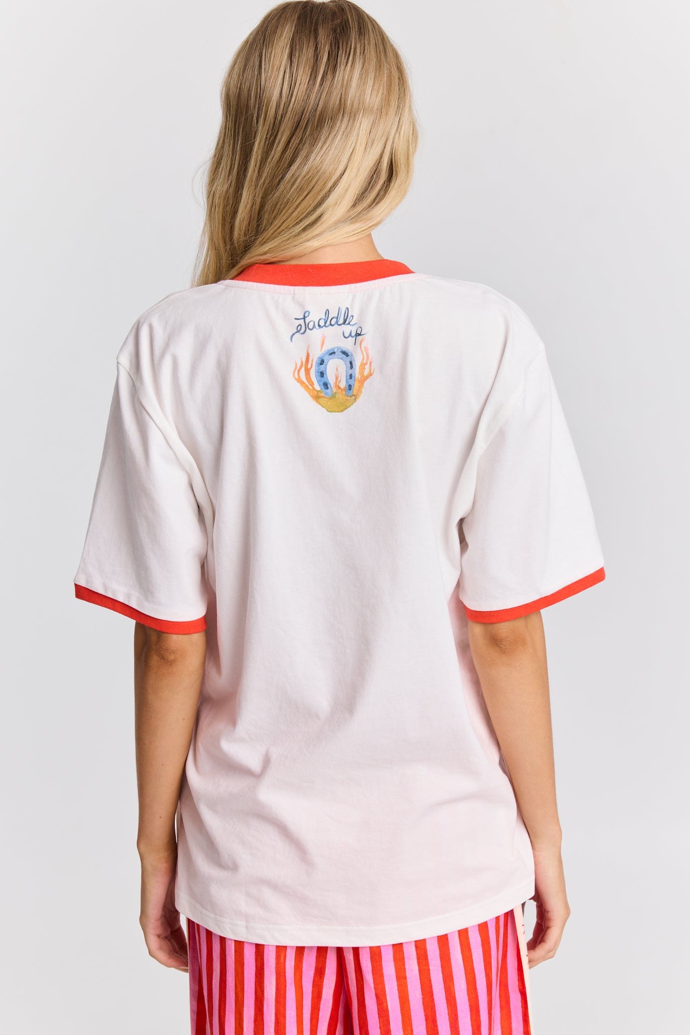 Maku Tees She's on Fire V-Neck Tee - White and Orange