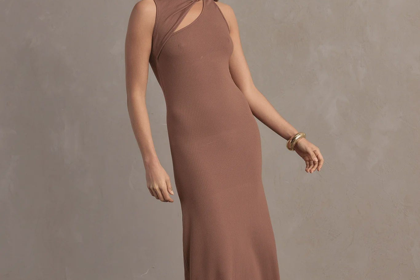 Raef The Label Dresses - Casual Raef The Label | Willow Twist Neck Midi Dress - Chocolate