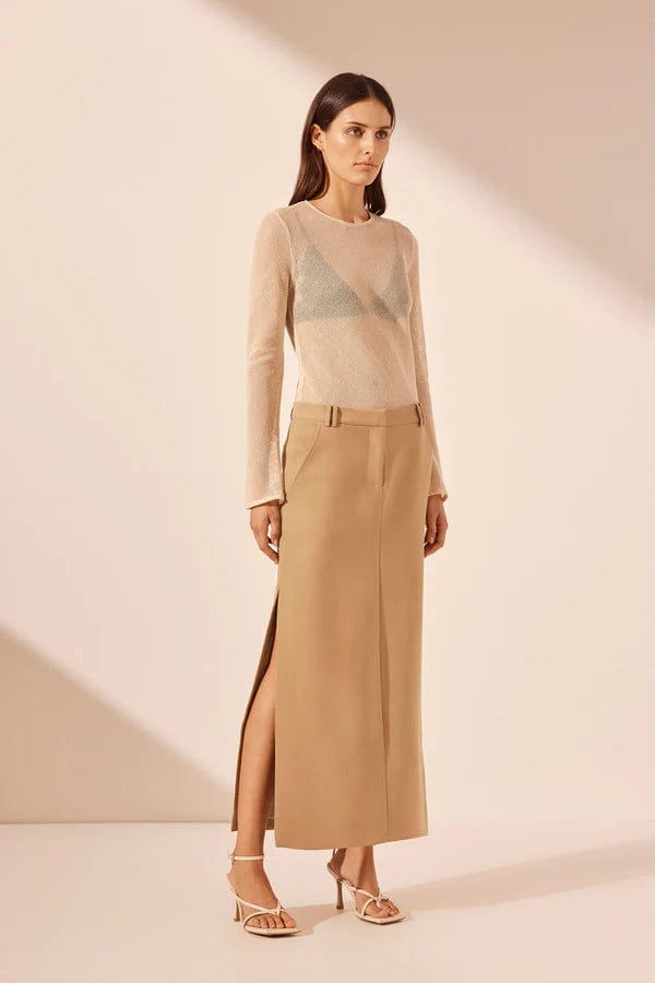 Shona Joy Skirts - Formal Shona Joy | Irena Side Split Maxi Skirt - Wheat