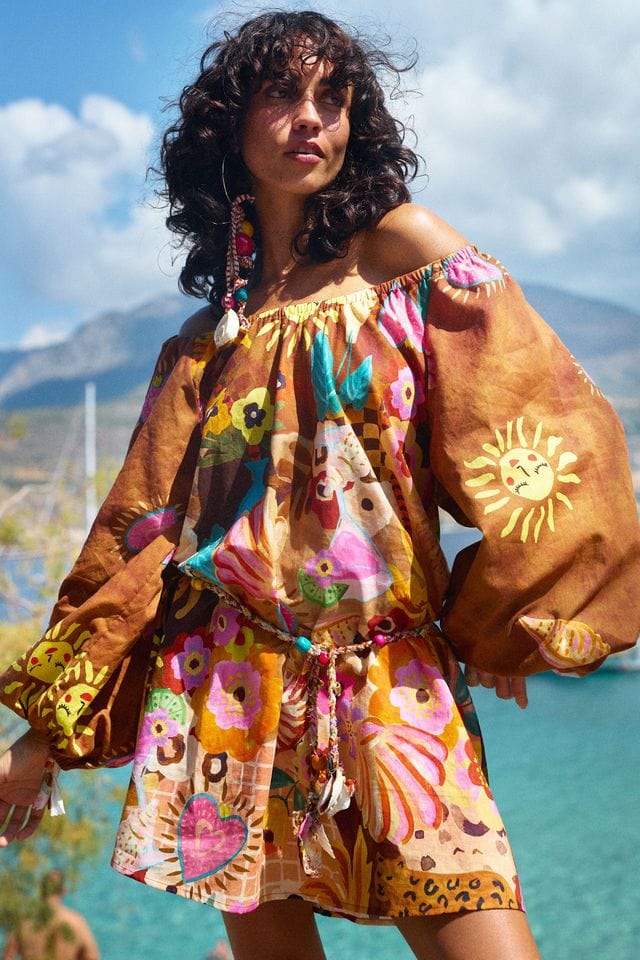 Spell Dresses - Boho Birth Of Venus Tunic Dress - Caramel