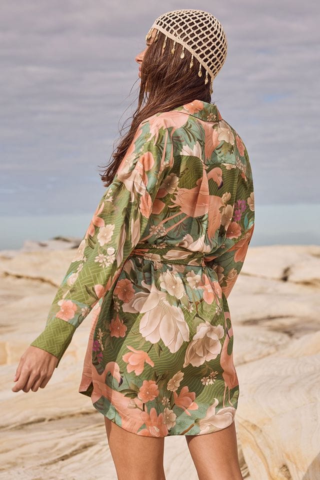 Spell Dresses - Boho Floridian Shirt Dress - Sage