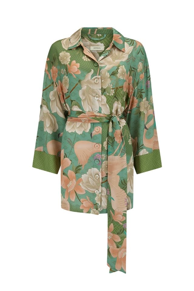 Spell Dresses - Boho Floridian Shirt Dress - Sage