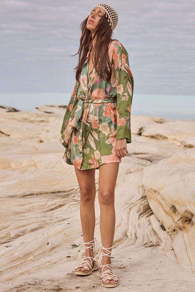 Spell Dresses - Boho Floridian Shirt Dress - Sage