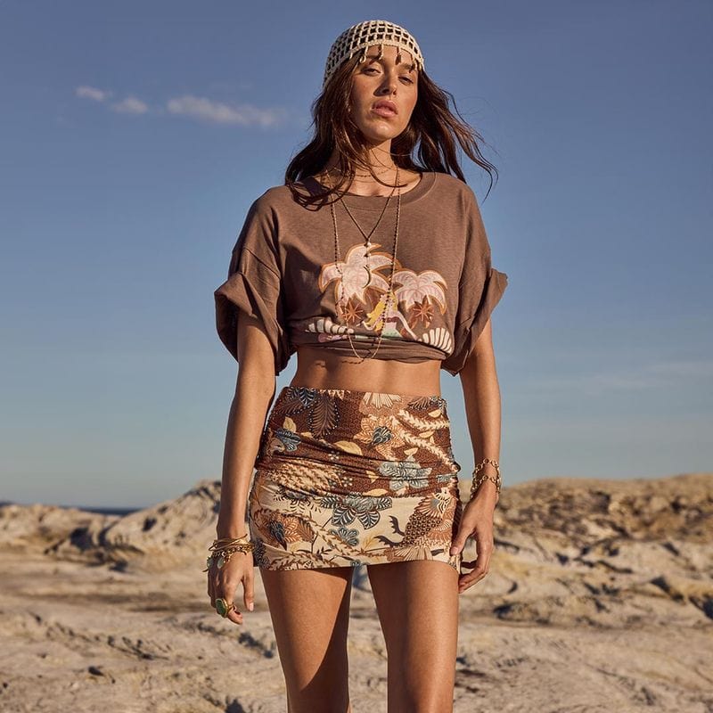 Spell Tees Villa Tropic Oversized Biker Tee - Coffee