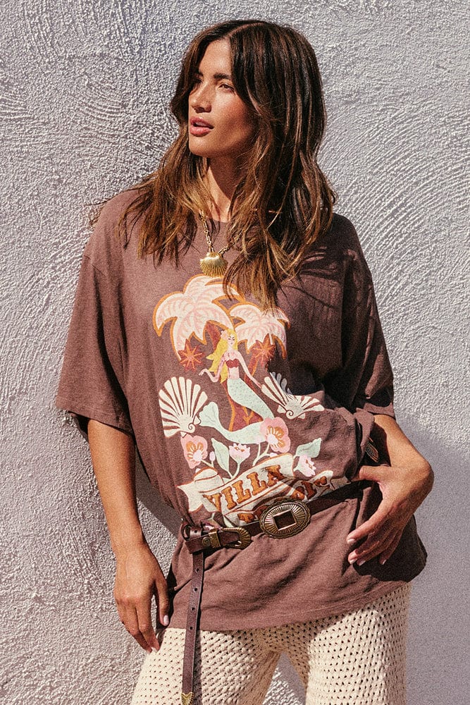 Spell Tees Villa Tropic Oversized Biker Tee - Coffee