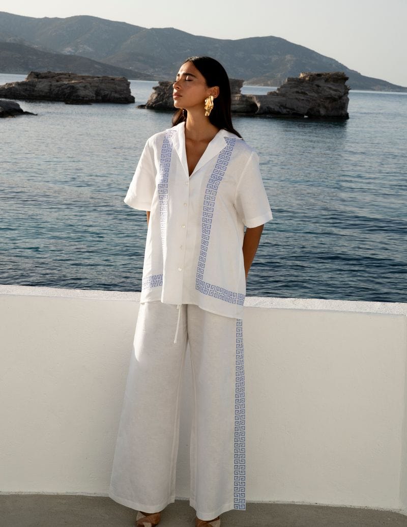 Summi Summi Shirts - Linen Collared SS Shirt - Sol Script