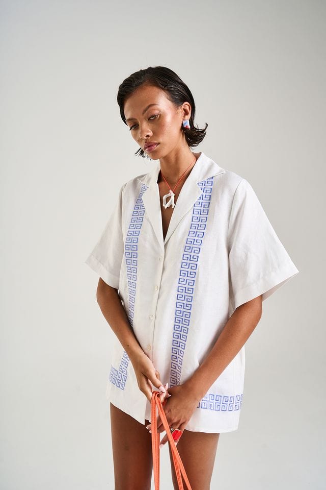 Summi Summi Shirts - Linen Collared SS Shirt - Sol Script