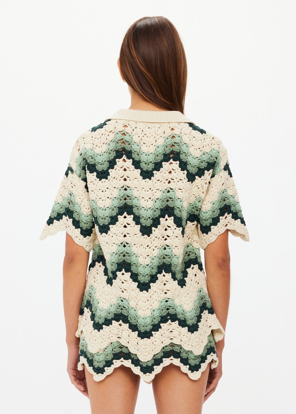 The Upside Shirts - Boho Tidal Sagra Crochet Shirt - Jade Green