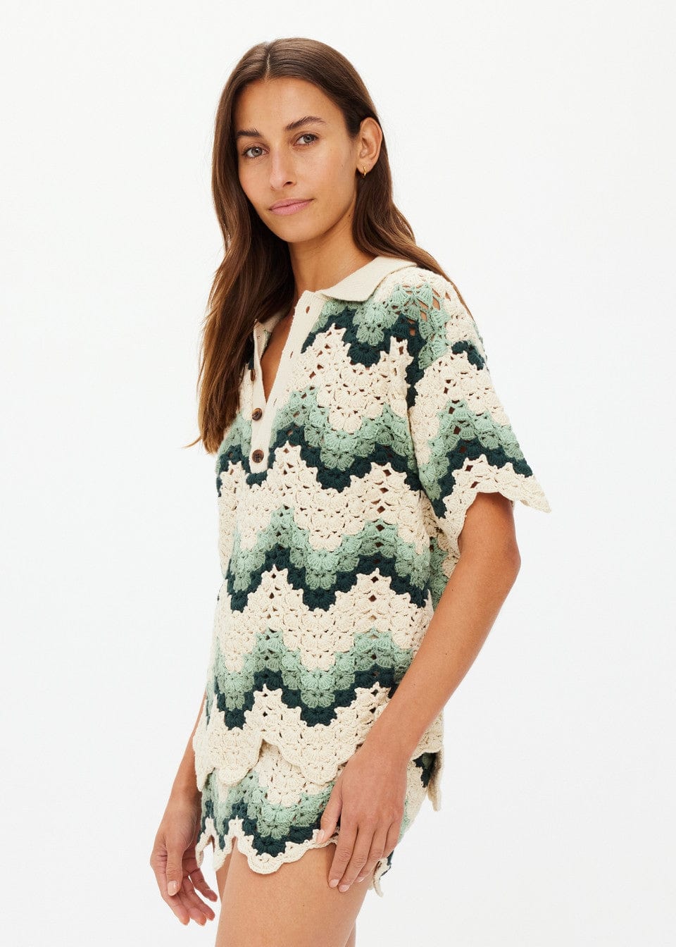 The Upside Shirts - Boho Tidal Sagra Crochet Shirt - Jade Green