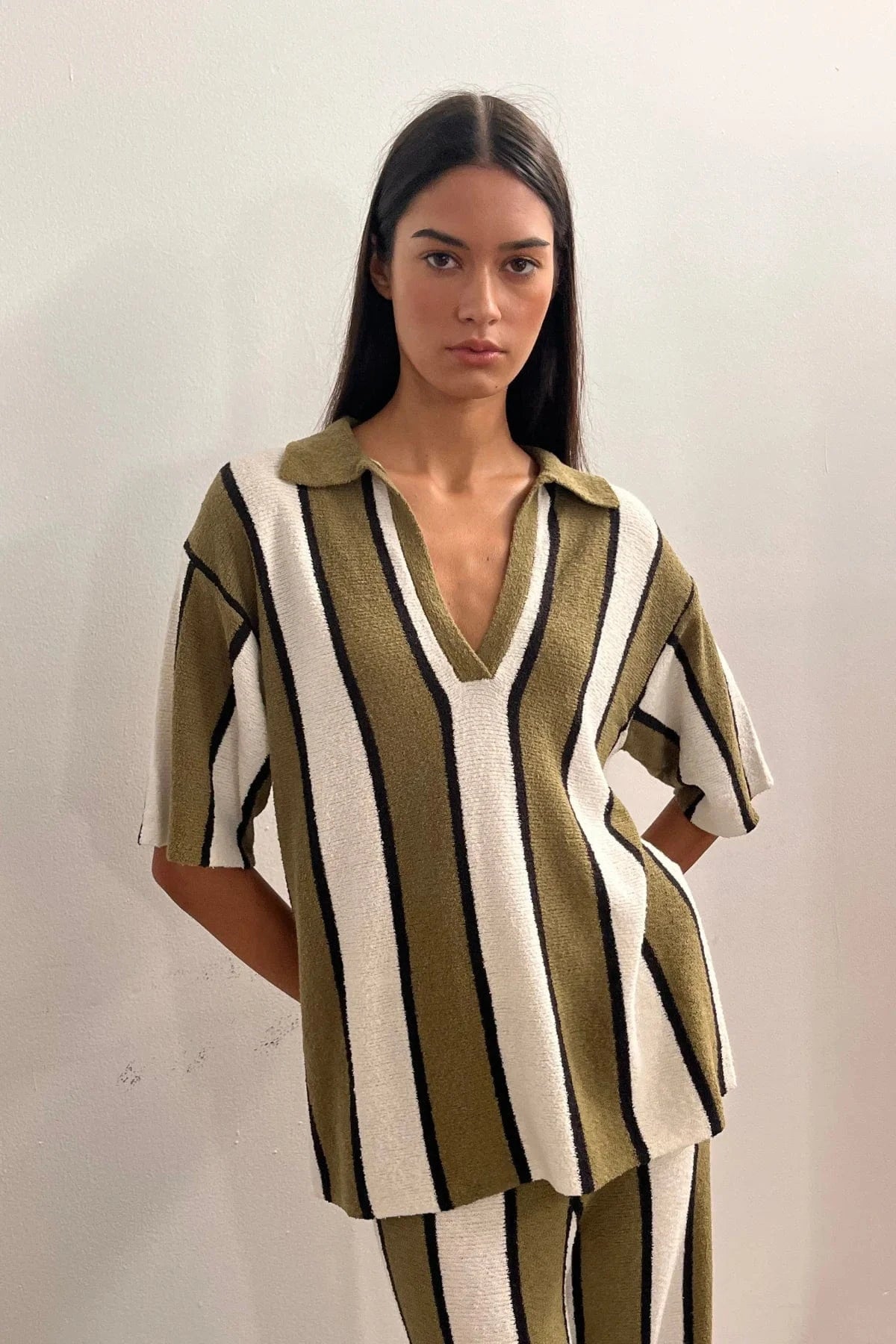 Zulu & Zephyr Shirts - Casual Textured Knit Shirt - Olive Stripe