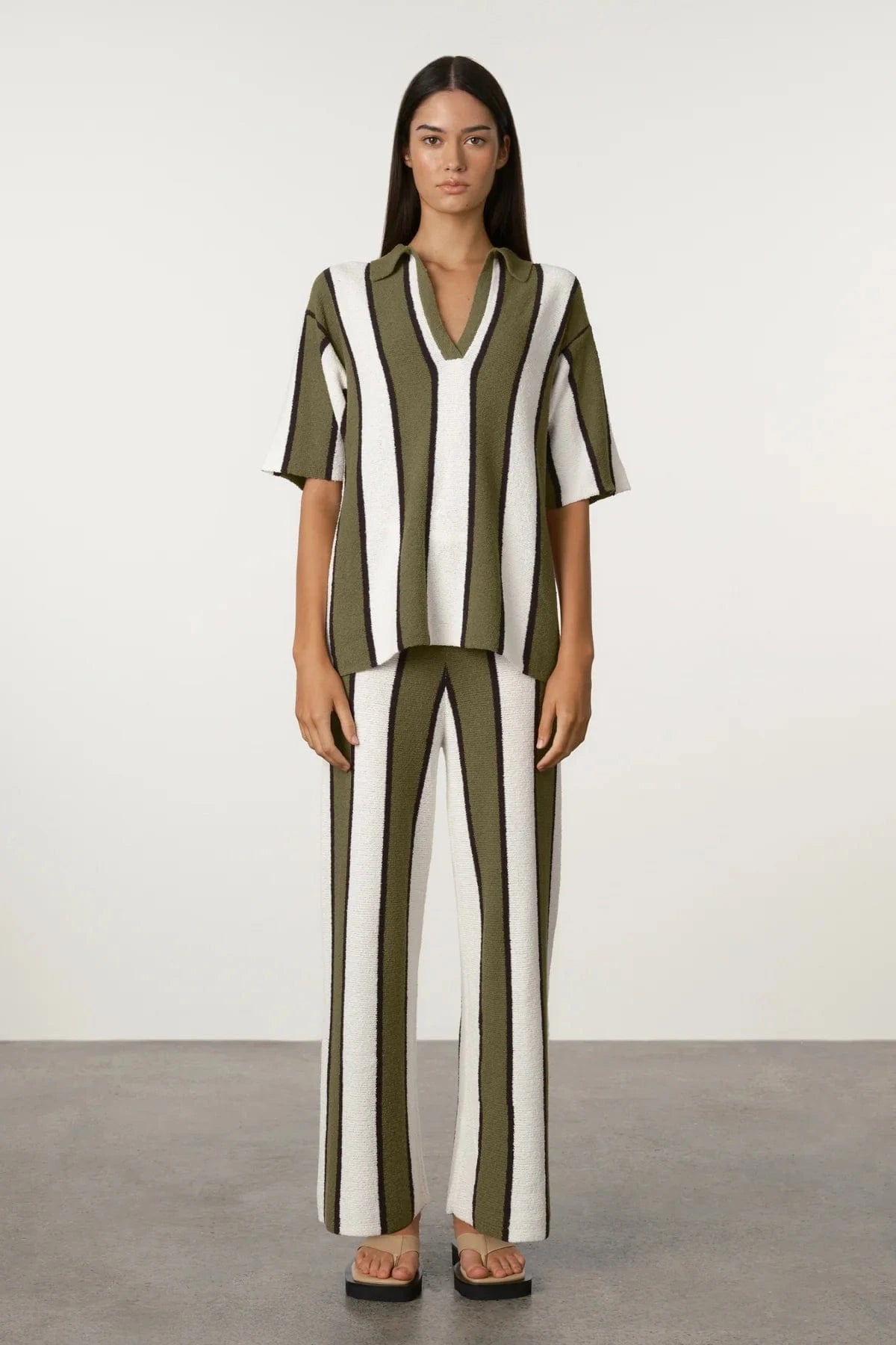 Zulu & Zephyr Shirts - Casual Textured Knit Shirt - Olive Stripe