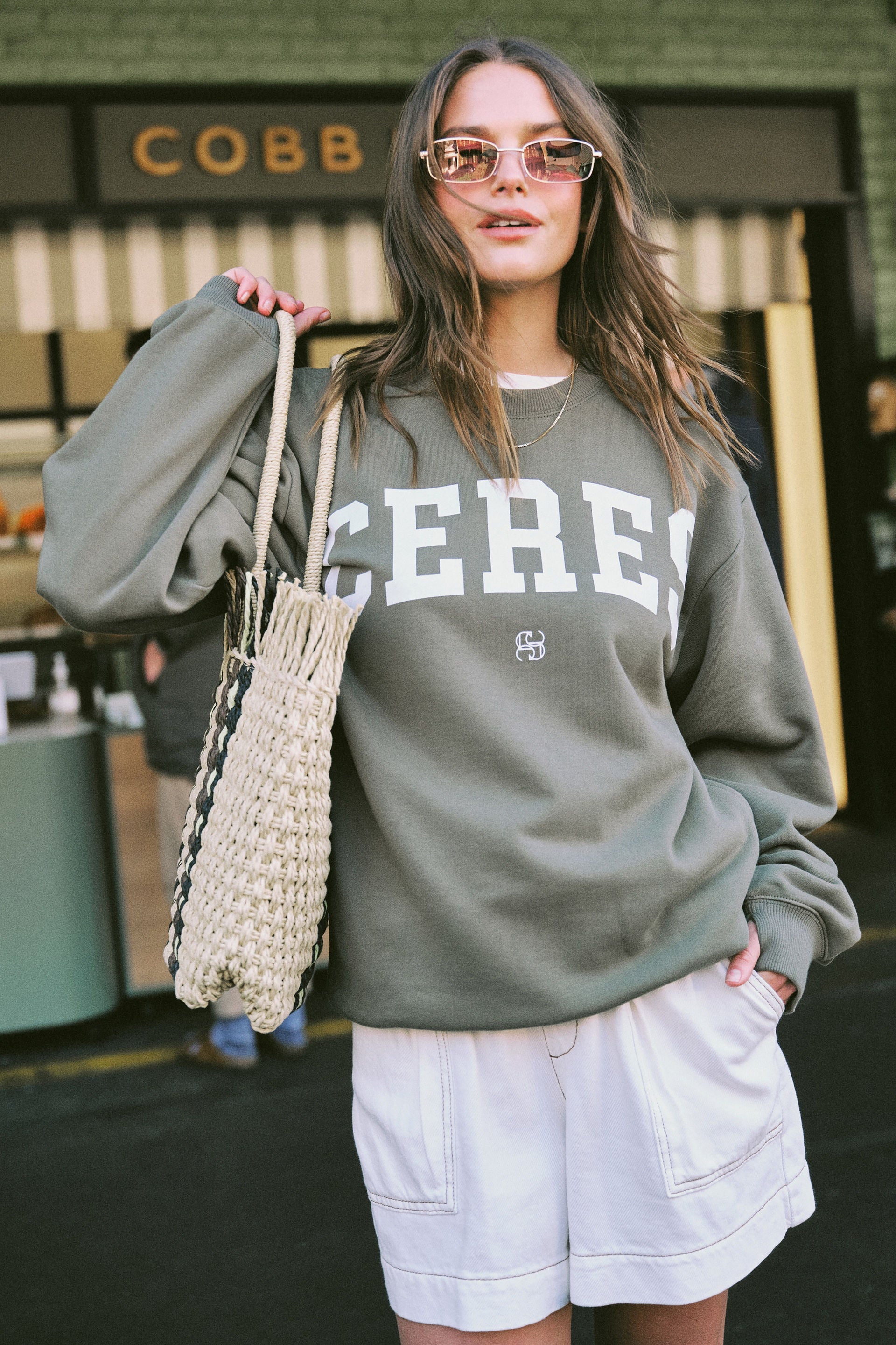 Ceres Life | Oversized Slouchy Crew - Khaki Heritage Logo