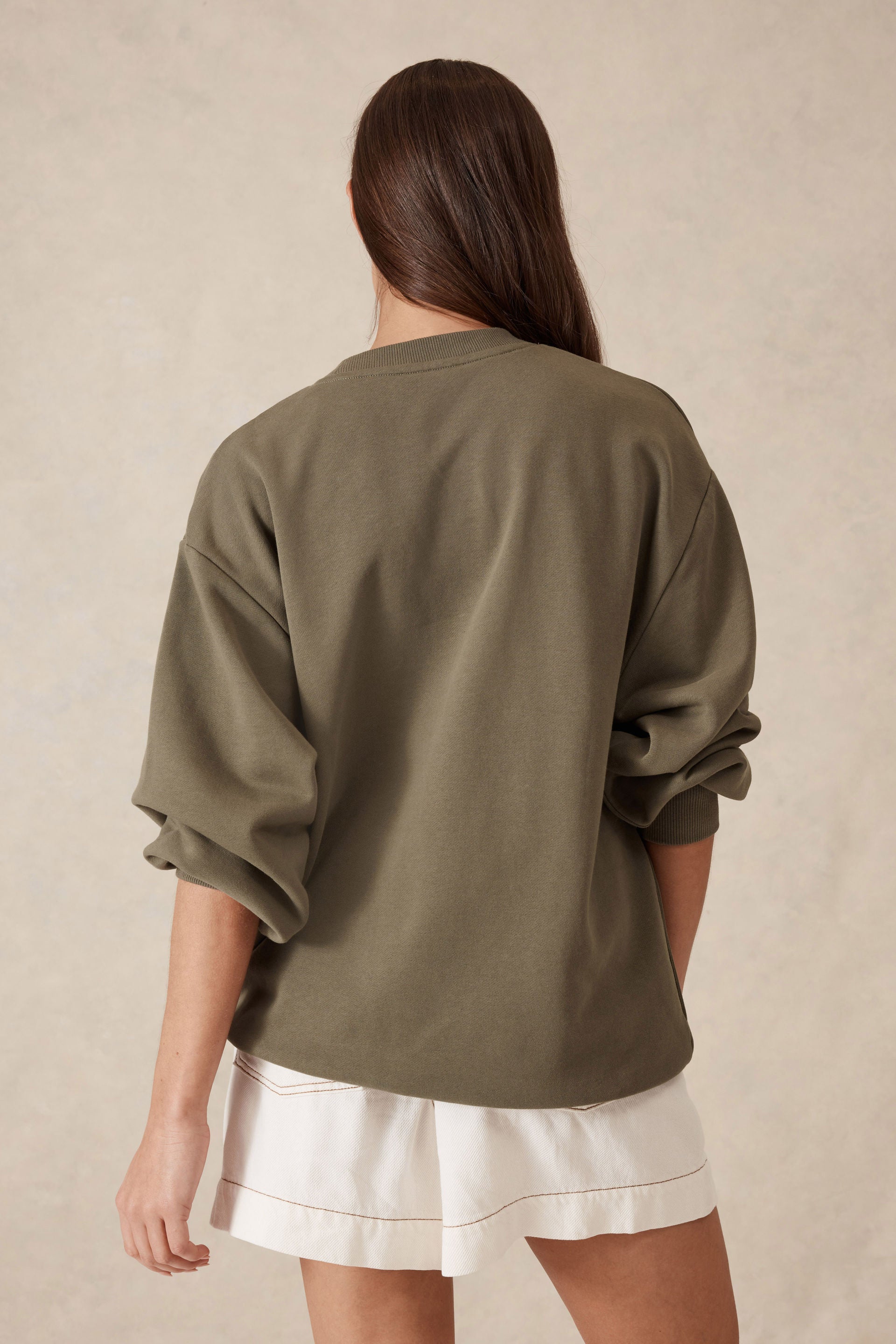 Ceres Life | Oversized Slouchy Crew - Khaki Heritage Logo