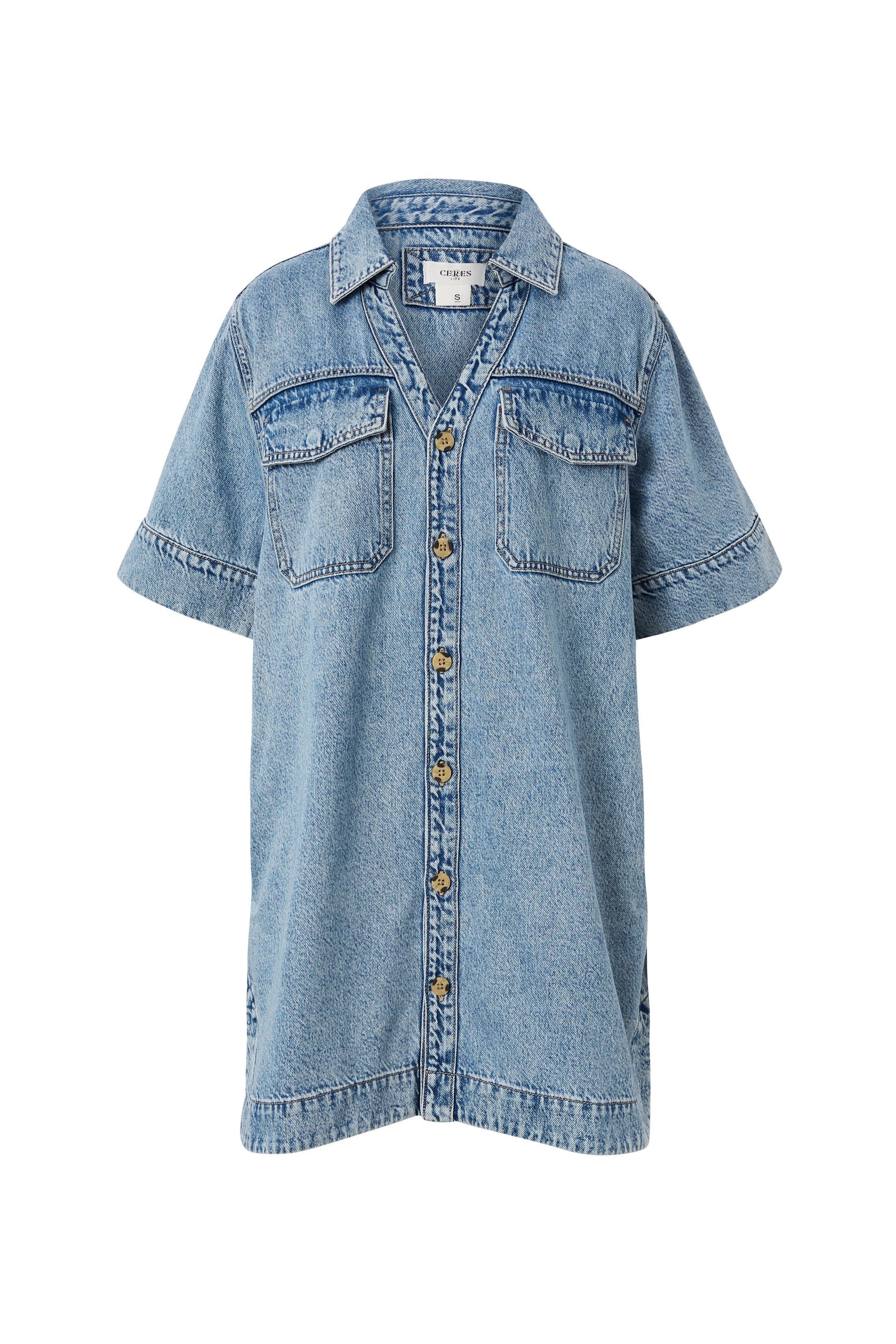 Ceres Life | Relaxed Shirt Dress - Vintage Blue