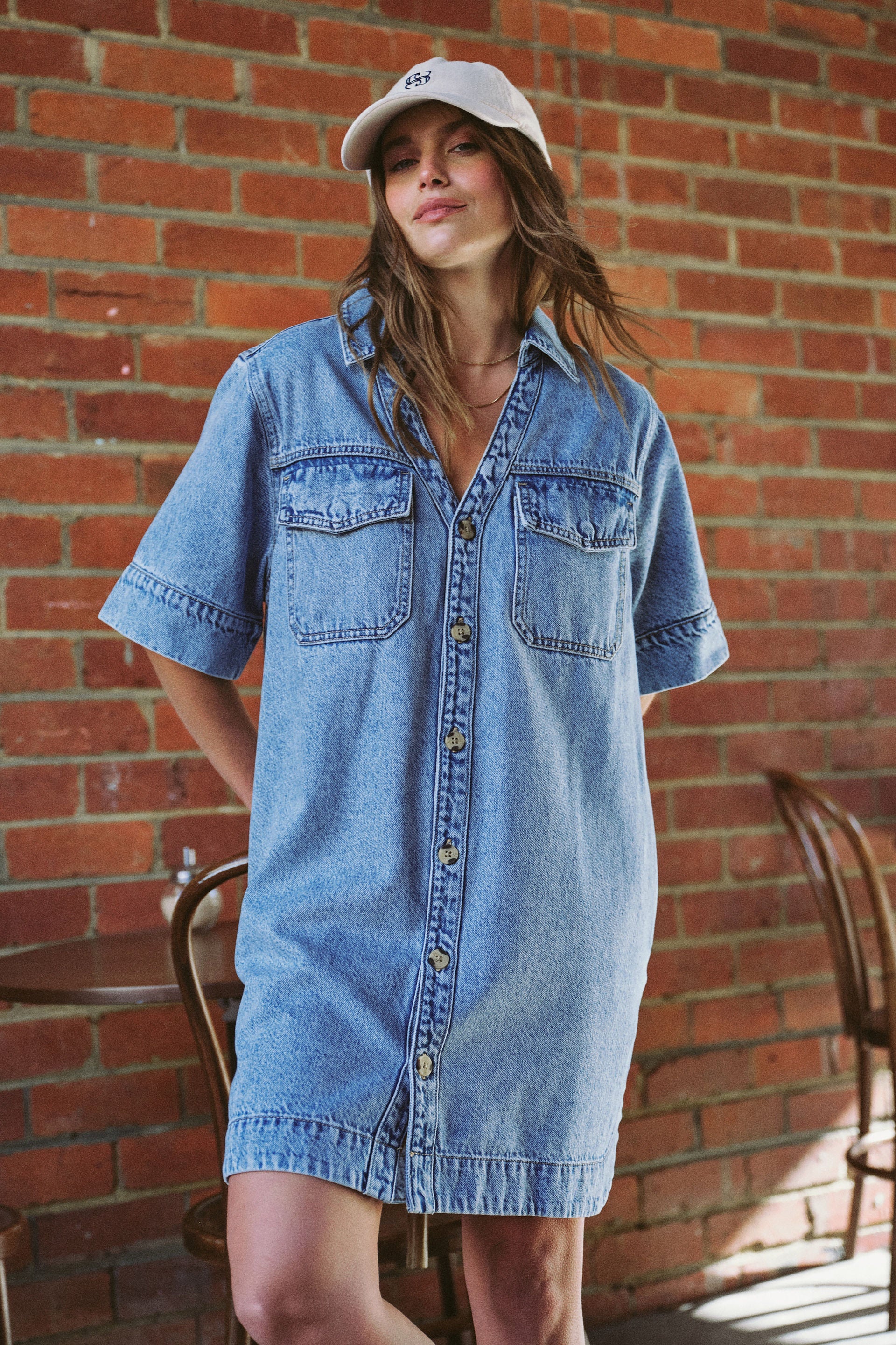 Ceres Life | Relaxed Shirt Dress - Vintage Blue